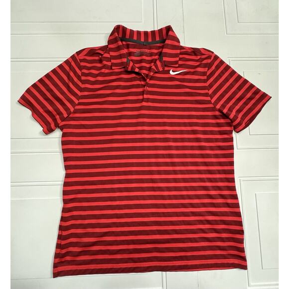 Nike Other - Nike Shirt Mens Large Red Striped Short Sleeve Dri-Fit Polo Golf